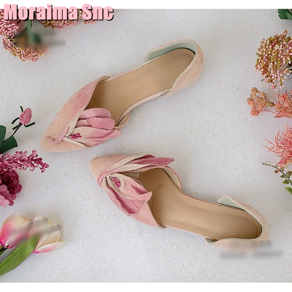 Flower Decor Pointed Toe Flat Shoes Shallow Genuine Leather Elegant Designer Women Shoes Sandals Summer Fashion Vintage Style