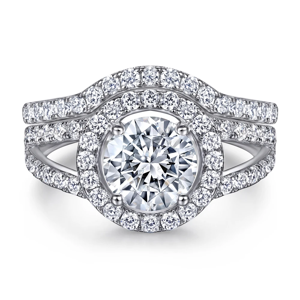 

Classic Design Round Cut Halo Wedding Ring for Women Romantic Silver Jewelry Bezel with Rhodium Plating for Party