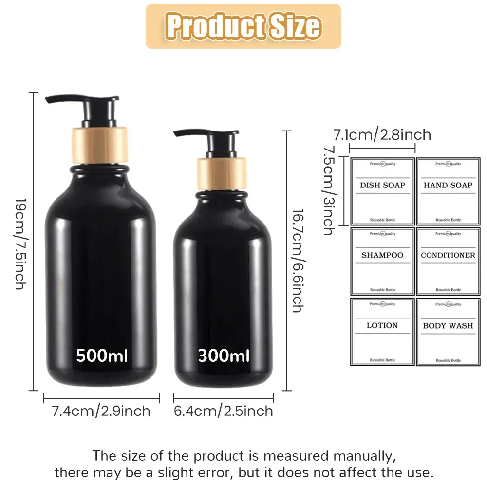 Soap Dispenser Set Matte Black White Glass Bathroom Soap Dispenser With Label Dispenser Bottle for Hand and Dish Soap(300-500ml）