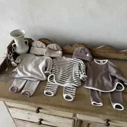 Ensemble de vêtements à manches longues pour bébés garçons et filles, gaufré adt, pantalon Y +, tenues décontractées pour tout-petits, sweat-shirt pour bébé, automne, nouveau, 2 pièces