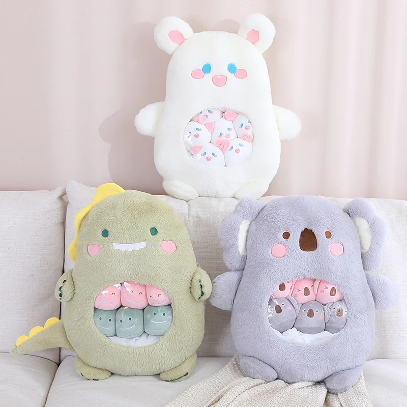 

6 шт. маленькие игрушки внутри, милая панда, коала, кролик, динозавр, мультяшные животные, плюшевая подушка, мягкая диванная подушка, домашний декор, подушка