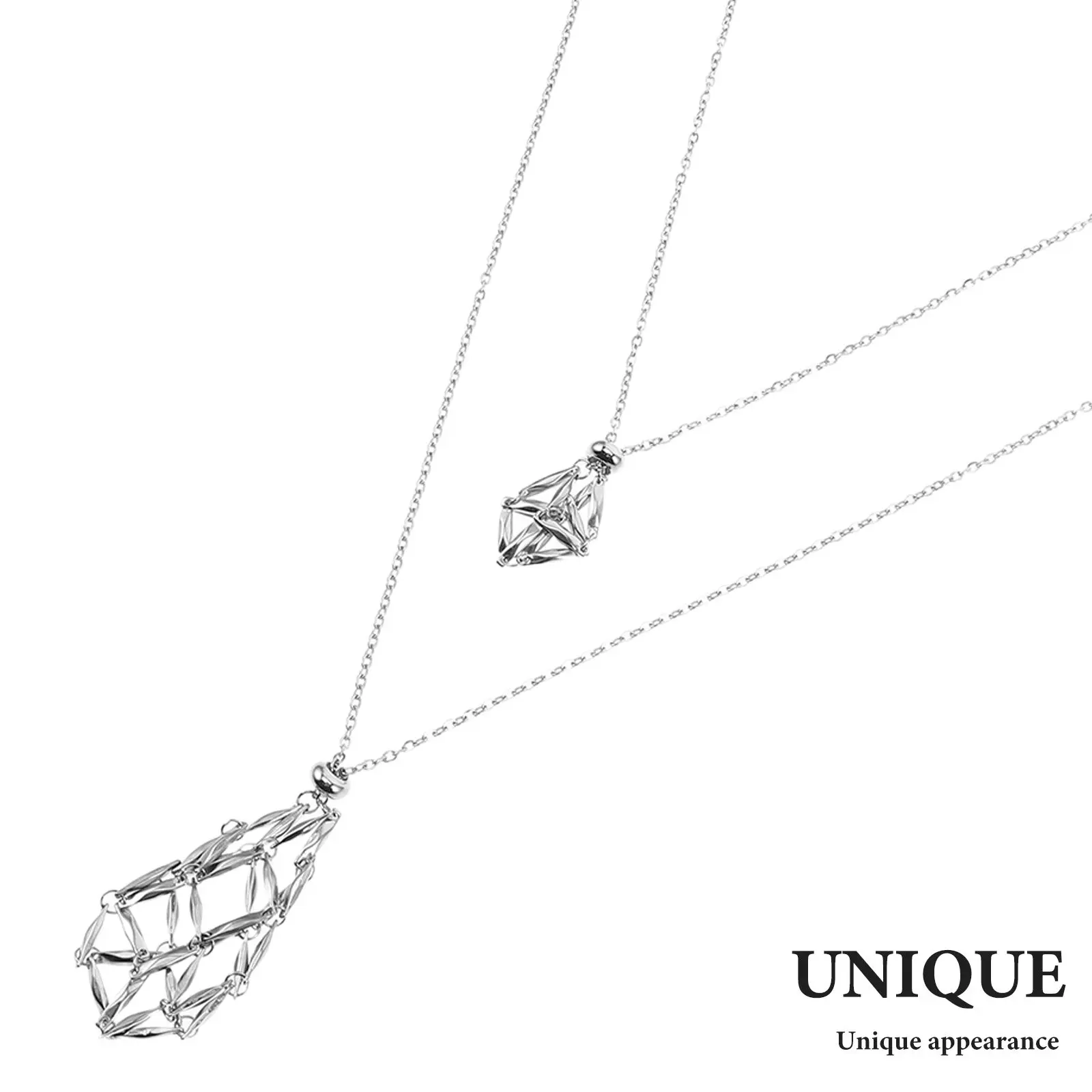3Pcs Adjustable Crystal Stone Holder Necklace Stainless Steel Net Cage Pendant for DIY Jewelry Making Empty Locket Craft Supply