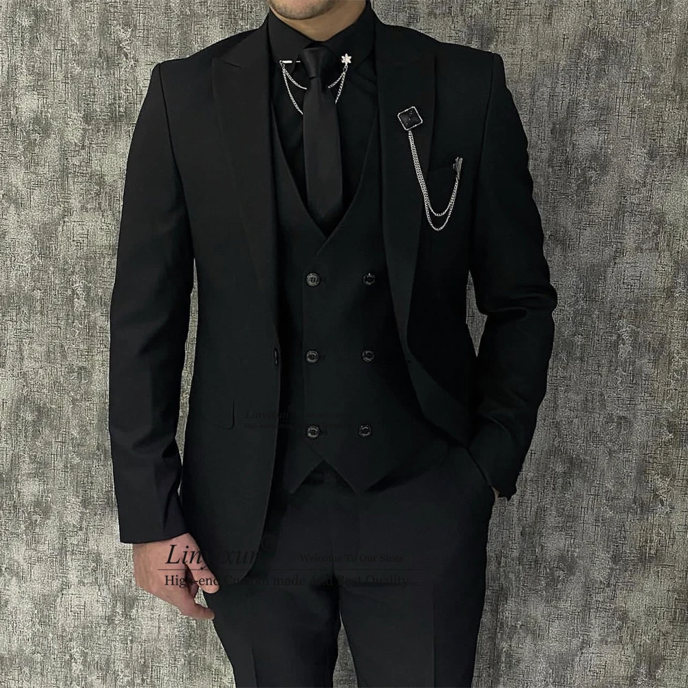 

Fashion Black Suit Men Slim Fit Formal Business Blazer Prom Tuxedo 3 Piece Set Daliy Jacket Vest Pants Terno Masculinos Completo