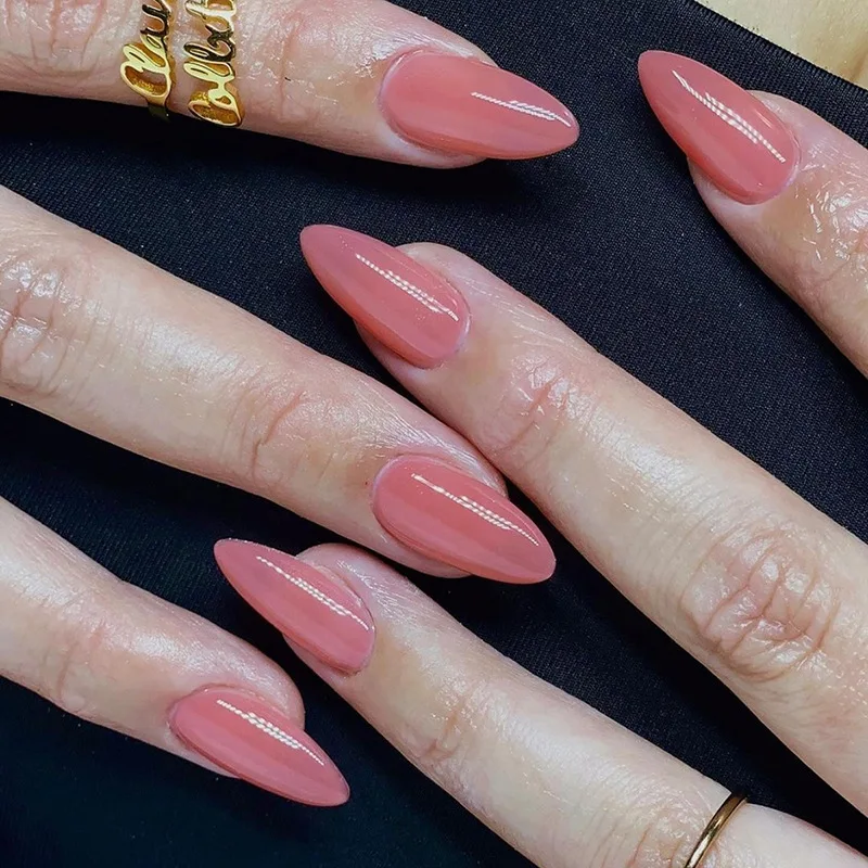 24pcs Simple Solid Color Design Fake Nail Tips with Almond Head Nails Press on Full Cover Reusable False Short Finger Nails Art