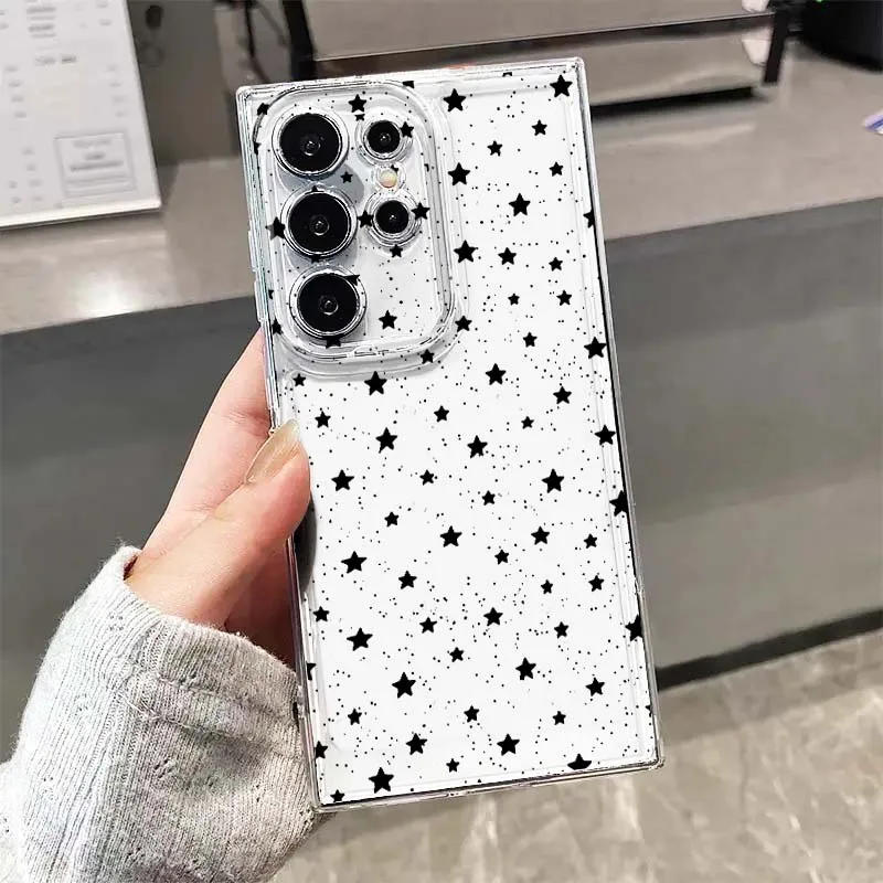 

Black Star Love Flower For Samsung Galaxy S26 S25 S24 S23 S22 S21 S20 S10 Lite FE Edge TPU 5G Transparent Phone Case