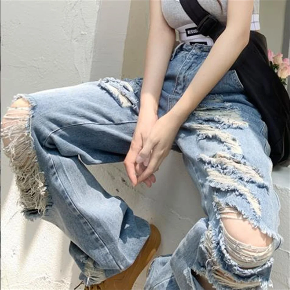 

New ripped denim trousers casual lazy summer mopping denim pants women