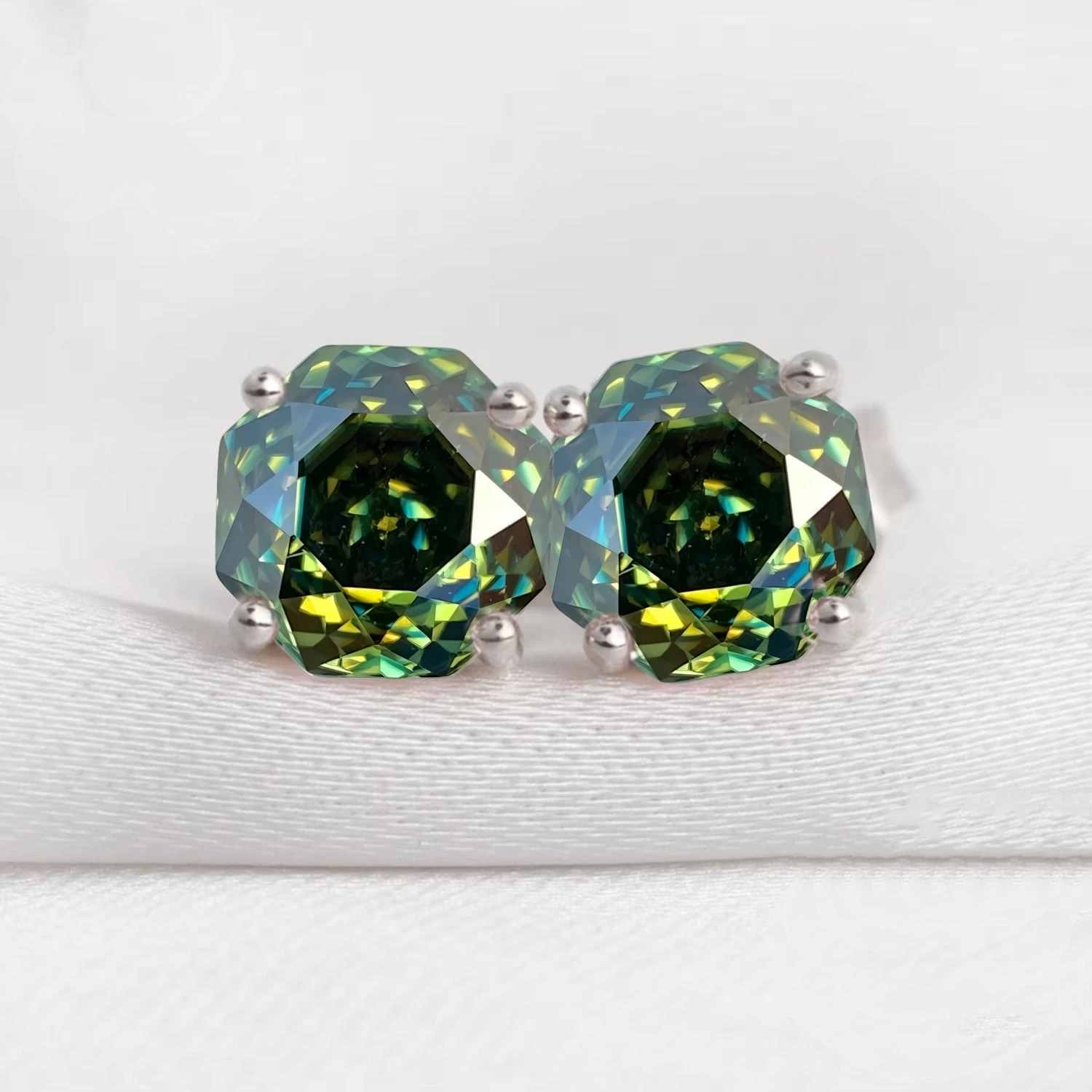 

Серьги-гвоздики из стерлингового серебра 925 пробы с романтическими сине-зелеными сверкающими муассанитами розовой огранки для женщин, модные украшения для вечеринок