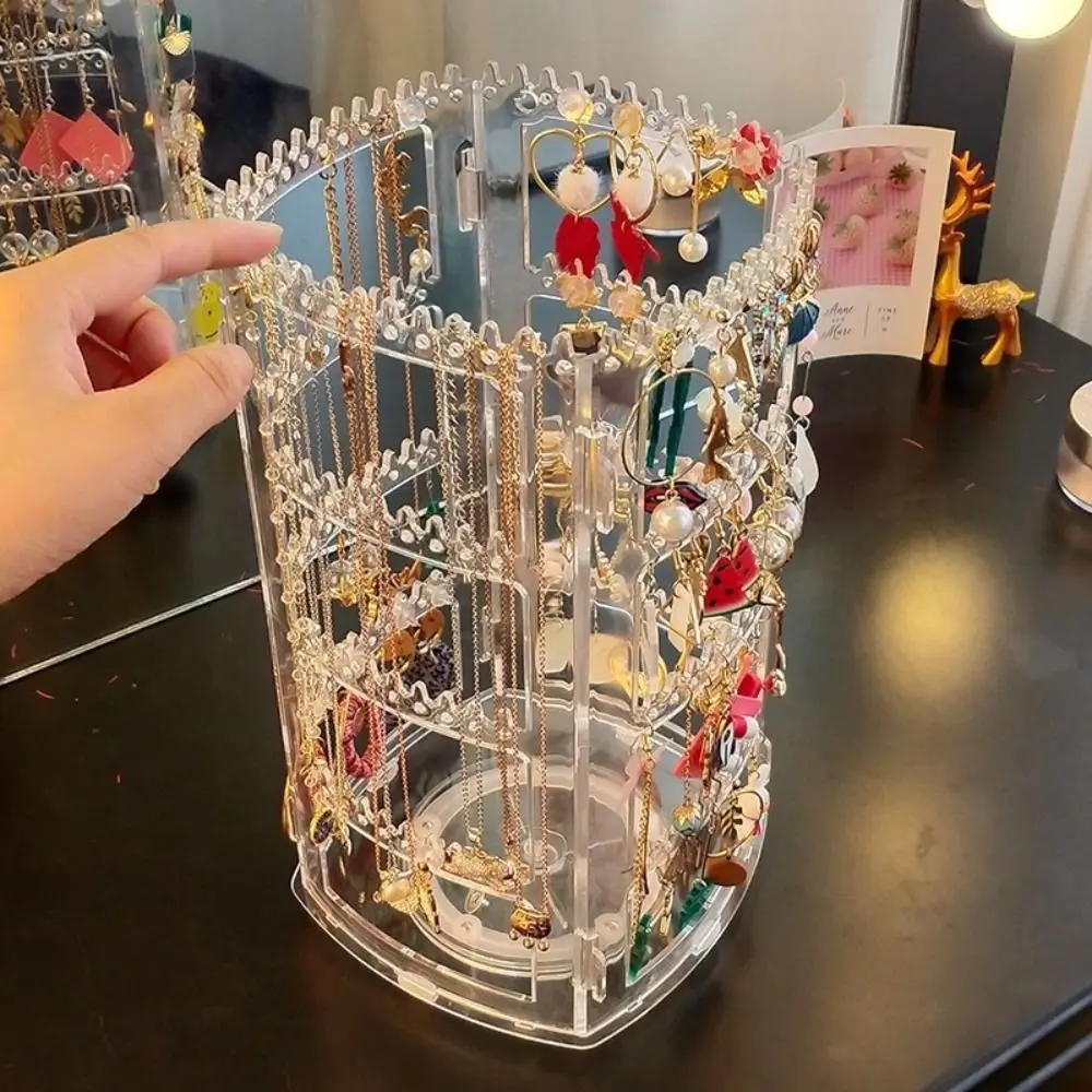 Rotating Jewelry Display Rack Large Capacity 360 Degree Necklaces Rings Holder 4 Tiers Plastic Jewelry Storage Box Shop Store