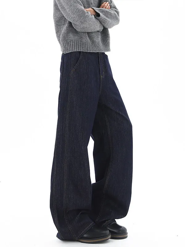 

TANGZ Studio Men's Loose Fit Thiened Fce Lined Waed Denim Jeans Retro High Street Sle Casual Straight Leg Pants