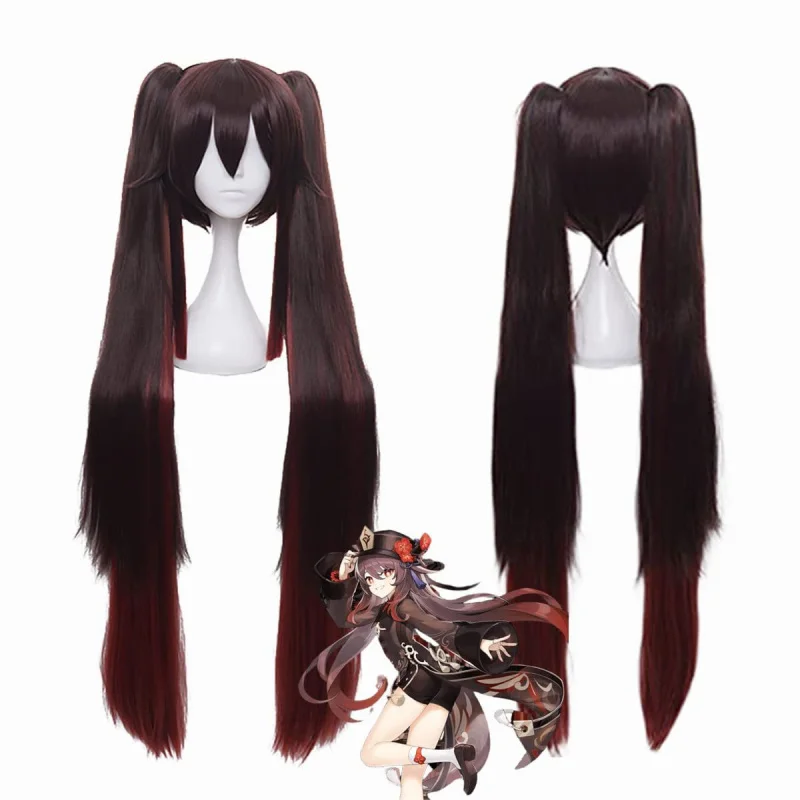 

Парик аниме Genshin Impact Hu Tao Косплей парик коричнево-черный градиент цвета COS игровой парик