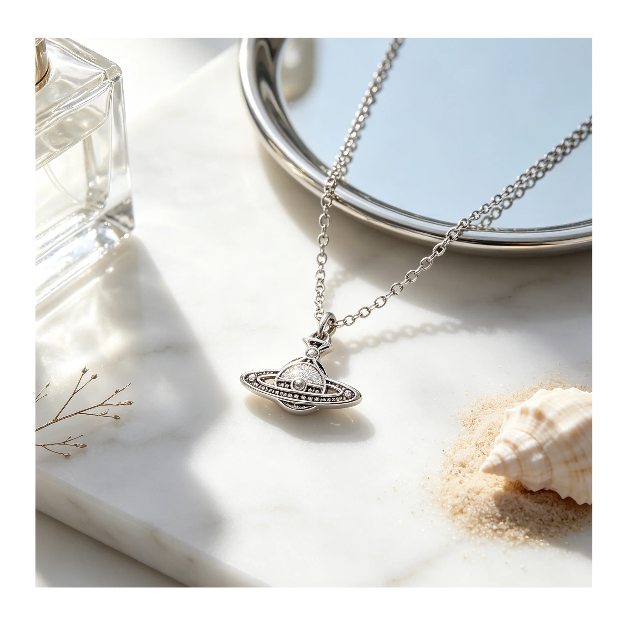 Vintage Hollow Orb Planet Pendant Necklace Mini Engraved Cross Saturn Charm Thin Cable Chain Silver Minimalist Women Daily Stackable Neck Jewelry