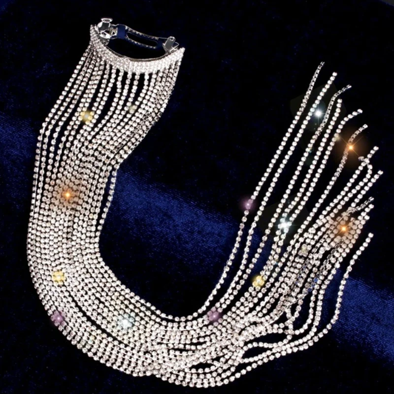 إكسسوارات شعر بسلسلة طويلة من حجر الراين ، دبوس شعر رائع ، مجوهرات نسائية ، هدية حفلات