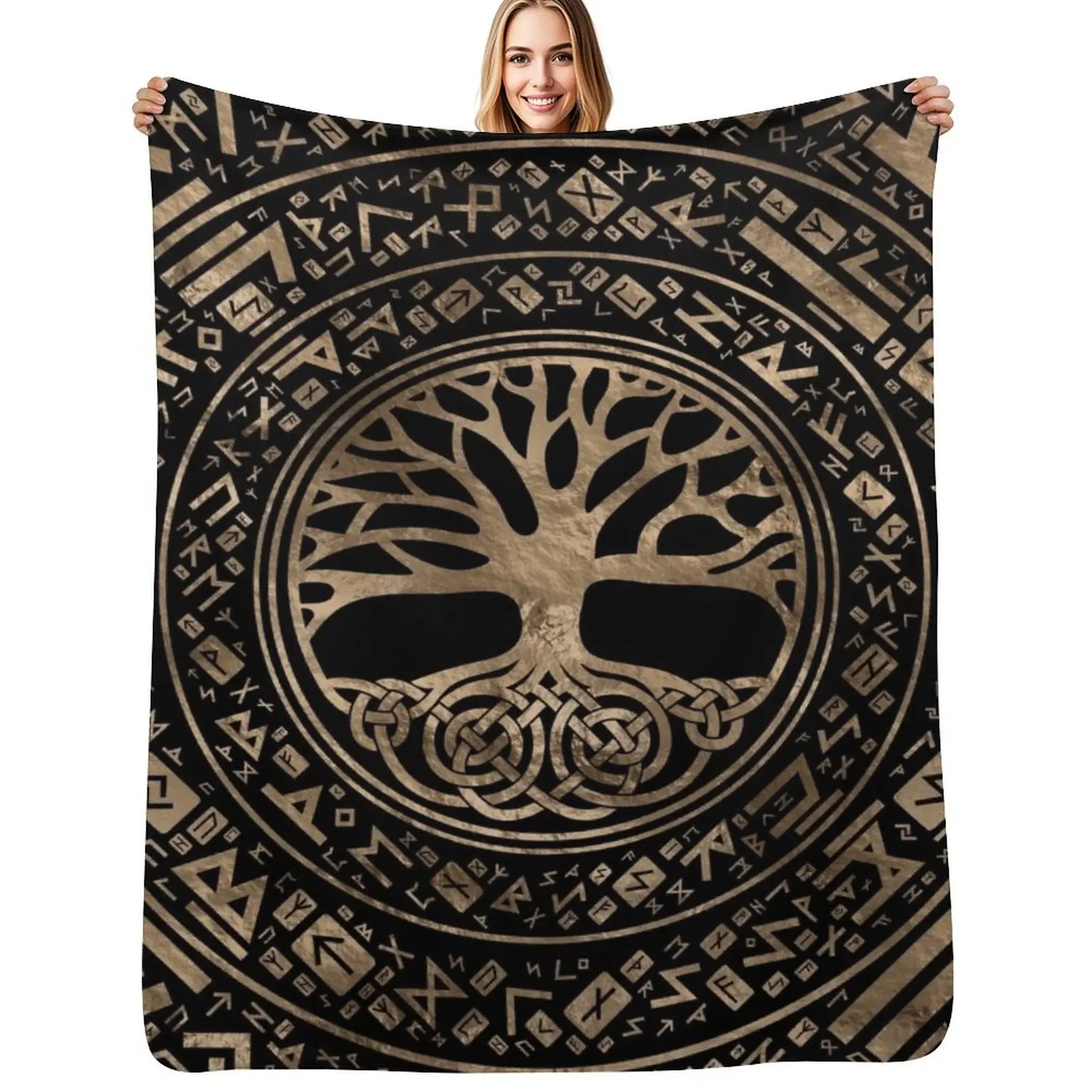 

Tree of life -Yggdrasil Runic Pattern Throw Blanket Plush Fuzzy Cozy Blanket for Couch Sofa
