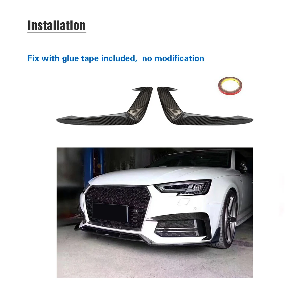 2PCS Front Fog Lamp Fin Splitters Trim Canards Carbon Fiber For AUDI A4 Sline S4 2017 2018 2019