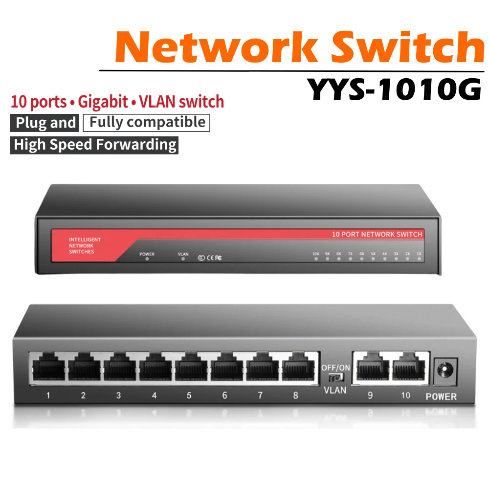 

Original 1000M YYS-1010G 10 Ports High Speed VLAN Network Switch RJ45 1000Mbps Fast Ethernet Network Switcher