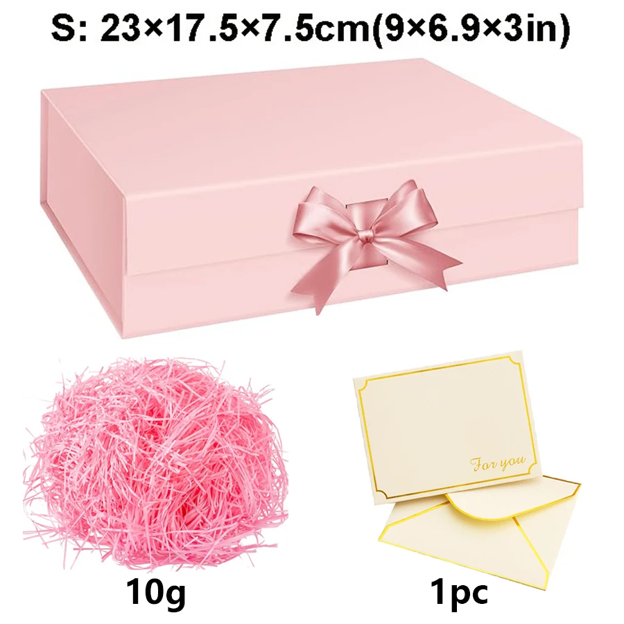 Rosa/schwarze Geschenkbox mit Magnetverschluss und Bastgoldumschlägen, Hochzeit, Geburtstag, Schmuck, Verpackung für besondere Anlässe JXB