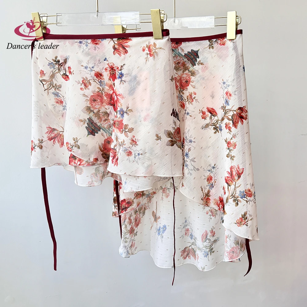 

Балетная юбка, женская танцевальная юбка с цветочным принтом красной розы, гимнастическая тренировочная юбка, балетный костюм для взрослых, лирическая юбка