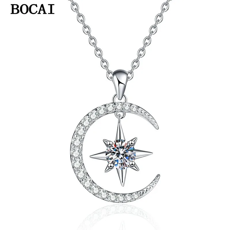 

BOCAI S925 чистый серебряный модный и роскошный кулон со звездами и луной из муассанита, женский подарок