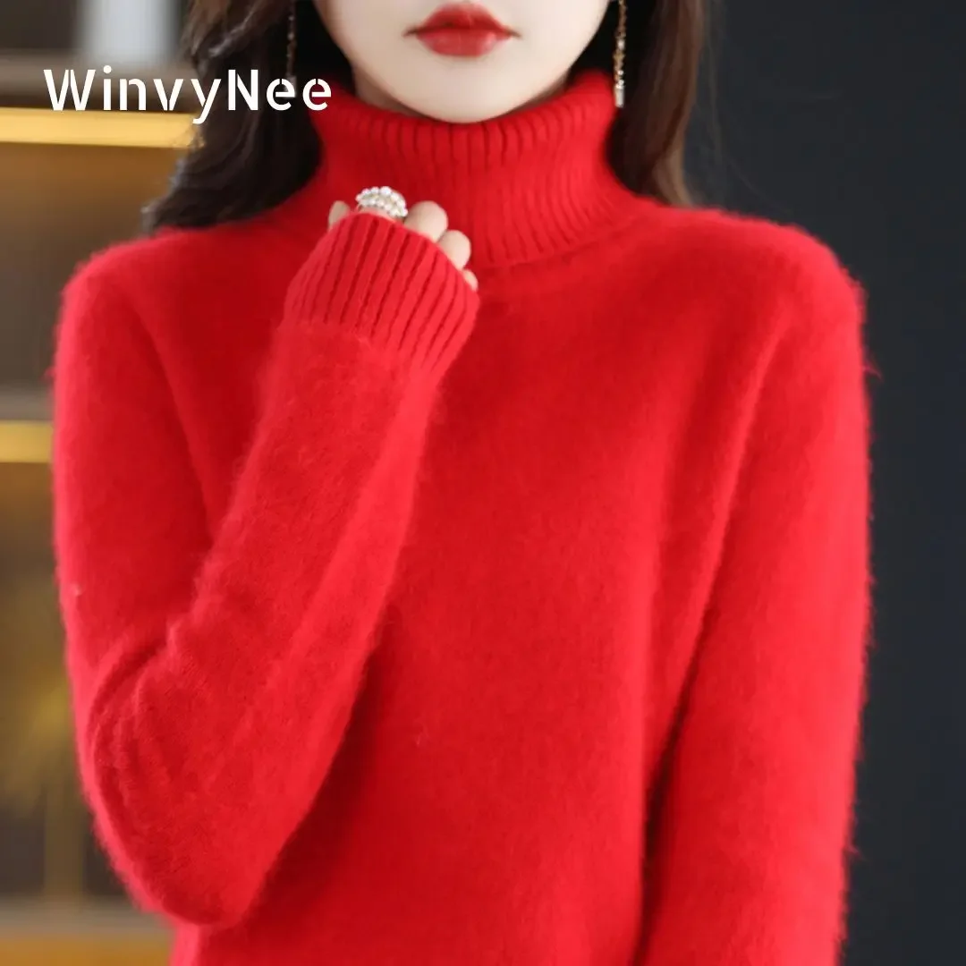 WinvyNee Women Clothing Mink Cashmere Thick Sweater Casual Long Sleeve Tops Turtleneck Jumper Soft Warm Pullover Winter A1248010