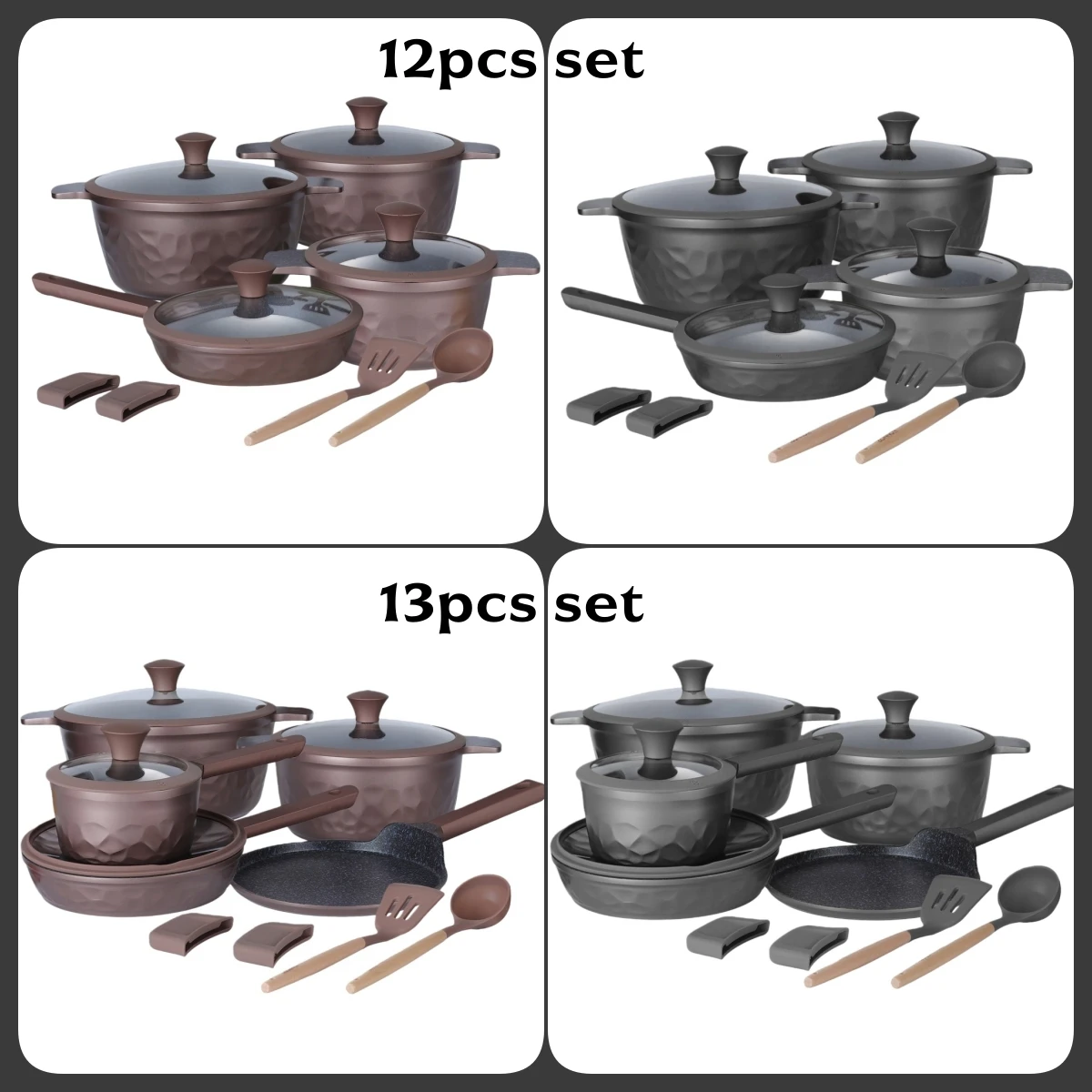 Restaurant Household Kitchen Cookware Large Size Soup Pot Casserole Sauce Pan Set Aluminium Alloy Nonstick Cookware Sets
