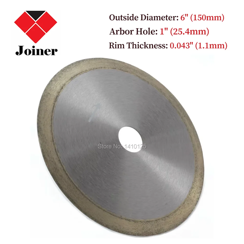 

6" inch 150mm x 25.4mm x 1.1mm Diamond Continuous Rim Saw Glass Wet Cutting Blade Arbor 1" 25.4mm