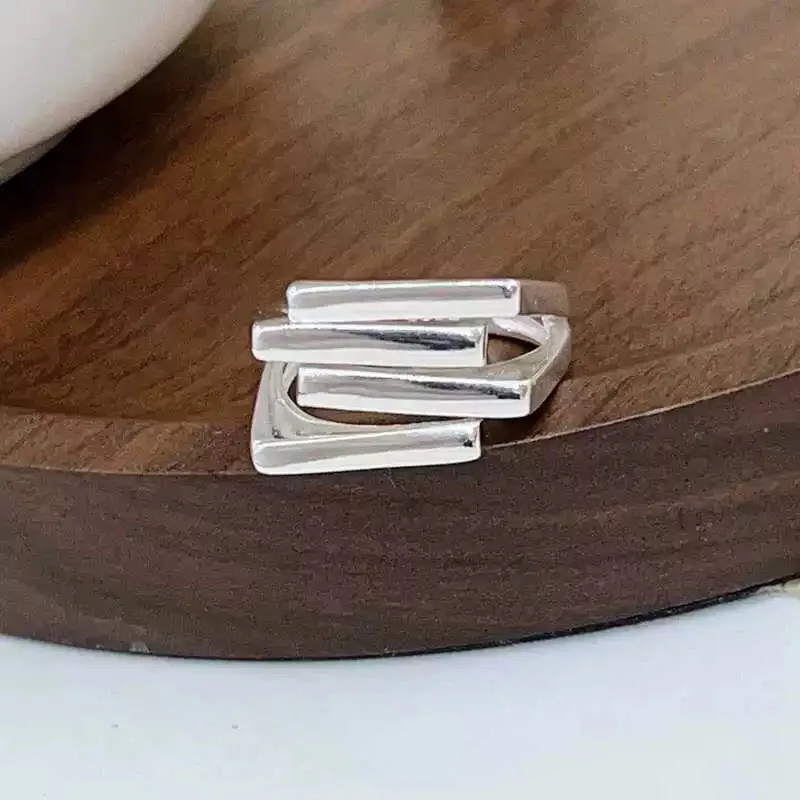 925 Sterling Silver Rings For Women Simple Vintage Handmade Adjustable Finger Interline Ring Fashion Band Female Bijoux Gift