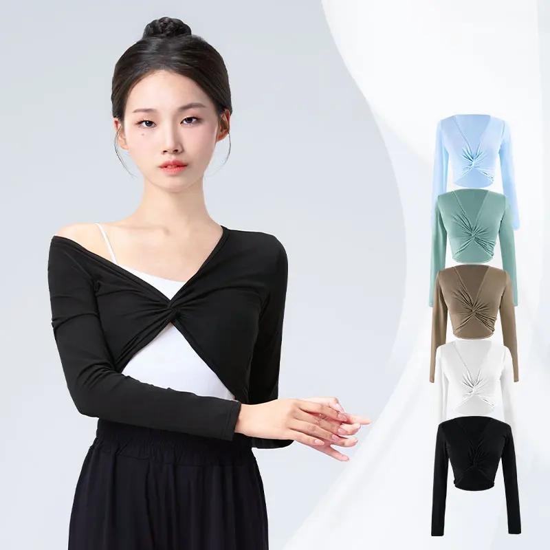 여성용 댄스 랩 탑 발레 재킷, 성인 크롭탑 코트, 코튼 긴팔 댄스 셔츠, 여성용 상의 발레 의상