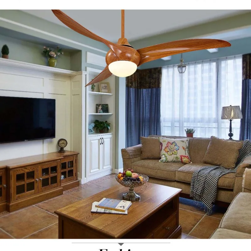New Macaron 52 inch Nordic fan light Modern restaurant remote control, retro spiral fan blade LED ceiling fan light