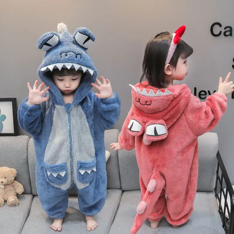 Baby Jumpsuit Thickened Romper Autumn and Winter Children's Cartoon Pajamas Girls Dinosaur Clothes Baby Outdoor Climbing Clothes
