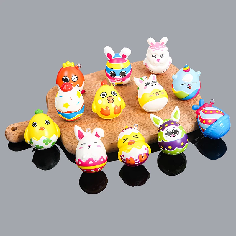 10Pcs/bag Cartoon Easter Colourful Egg Slow Rebound Toys Fun Cute Animal Soft Pinch Toys Children Stress Relief Toys DIY Pendant