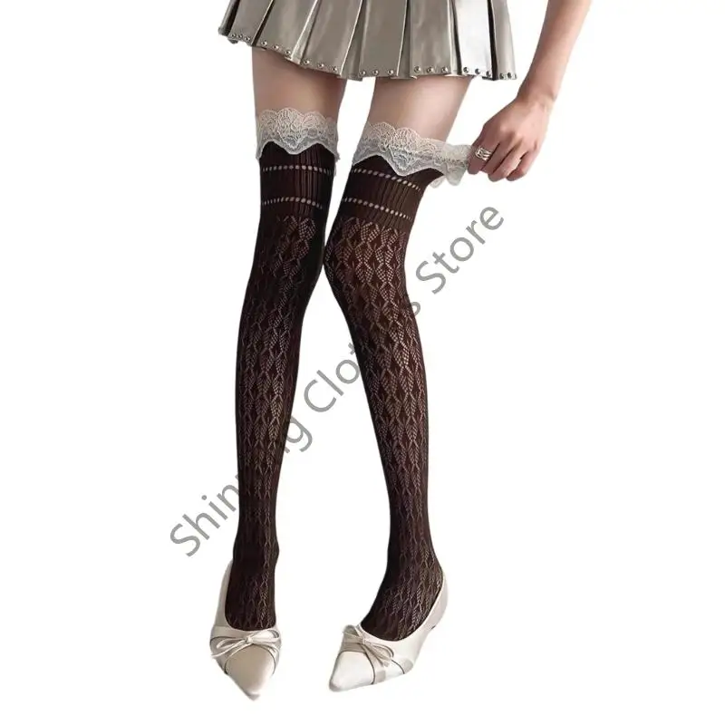 M68A أزياء من الدانتل نمط فوق جوارب الركبة قماش أكريليك ناعم تخزين لعشاق الموضة والأزياء الأنيقة #2