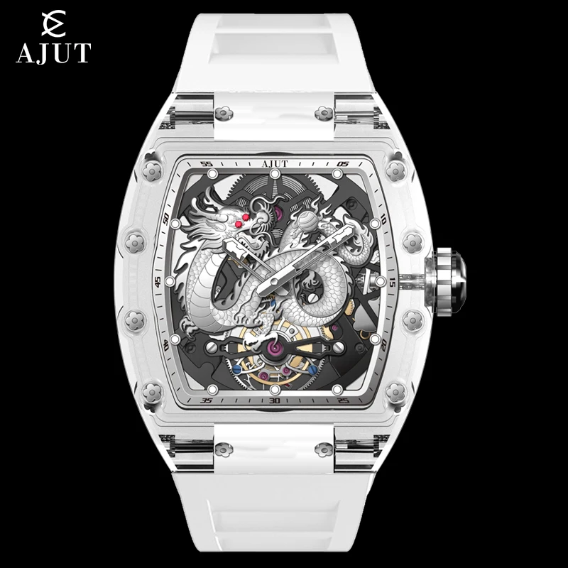 

AJUT K9 Crystal Tourbillon Мужские часы Роскошные автоматические часы с турбийоном Мужские часы Дракон Скелет Циферблат 0571