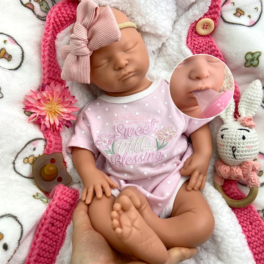 

18Inch Can Open Mouth Full Body Silicone Reborn Baby Weighted Realistic Newborn Girl Handmade Realistic Appearance Doll Gift
