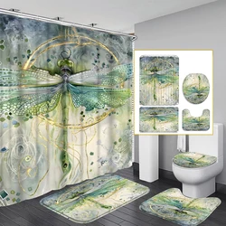 1/4 Piece Shower Curtain Set, Waterproof Bathroom Partition Curtain with Hooks, Anti-Slip Bath Rug, U Shape Mat, Toilet Seat Cov