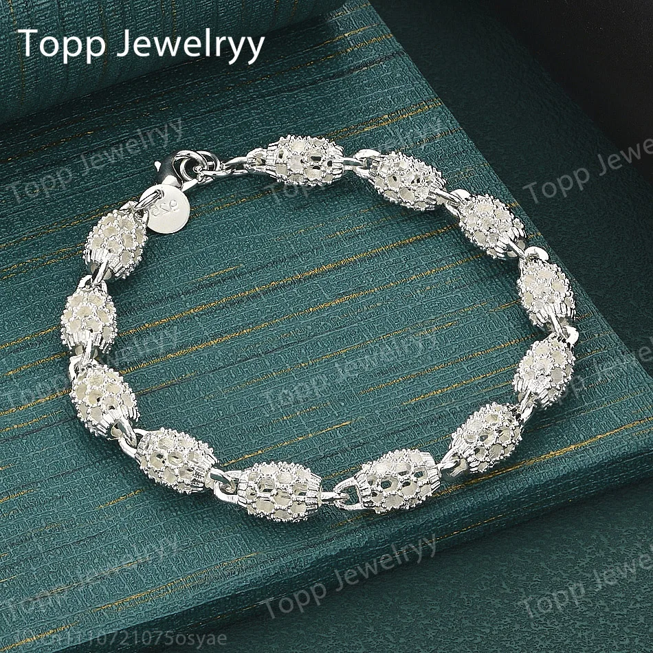 925 Sterling Silver Delicate Openwork Beaded Bracelet for Women, Fashionable Wedding Party Gift Jewelry