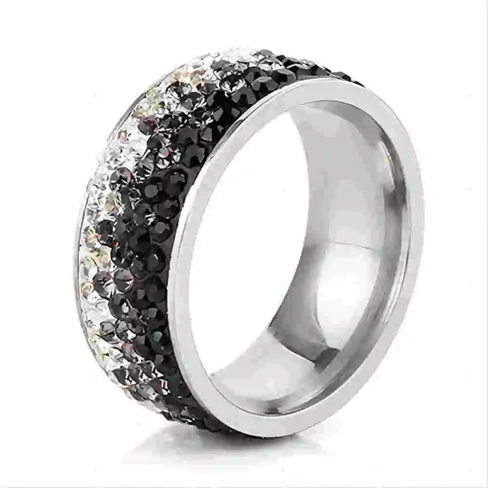 8mm Fashion Diamond Inlaid Gradient Ring for Women Men Stainless Steel Exquisite Ring Jewelry Party Birthday Gift Wholesale