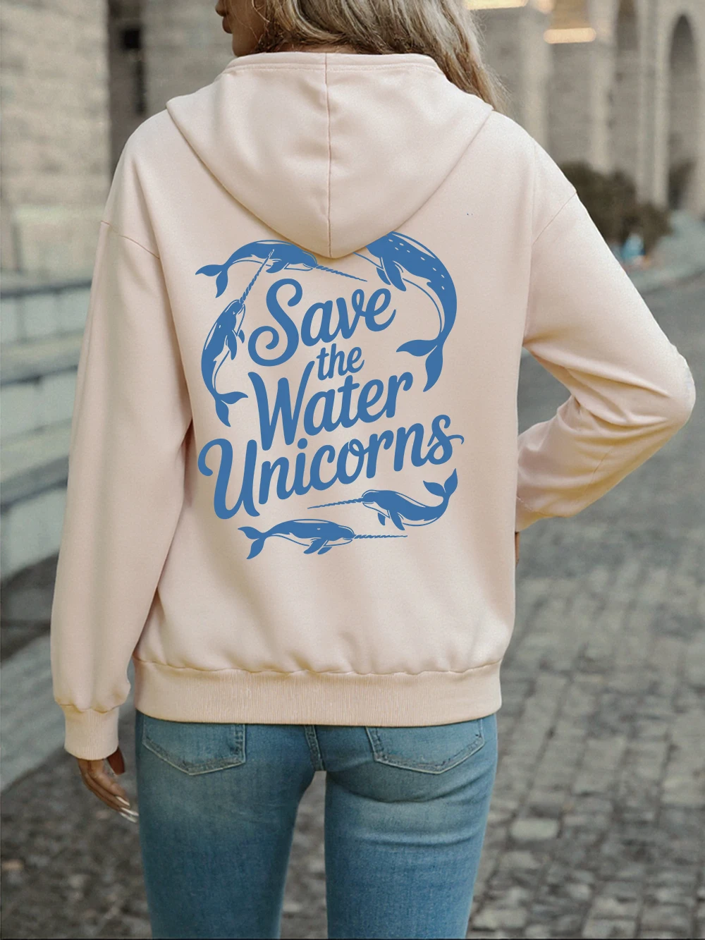 Save The Water Unicorns Prints Hoodies Womens Winter Fleece Warm Sweatshirts Casual Pocket Pullovers Comfortable Loose Clothes
