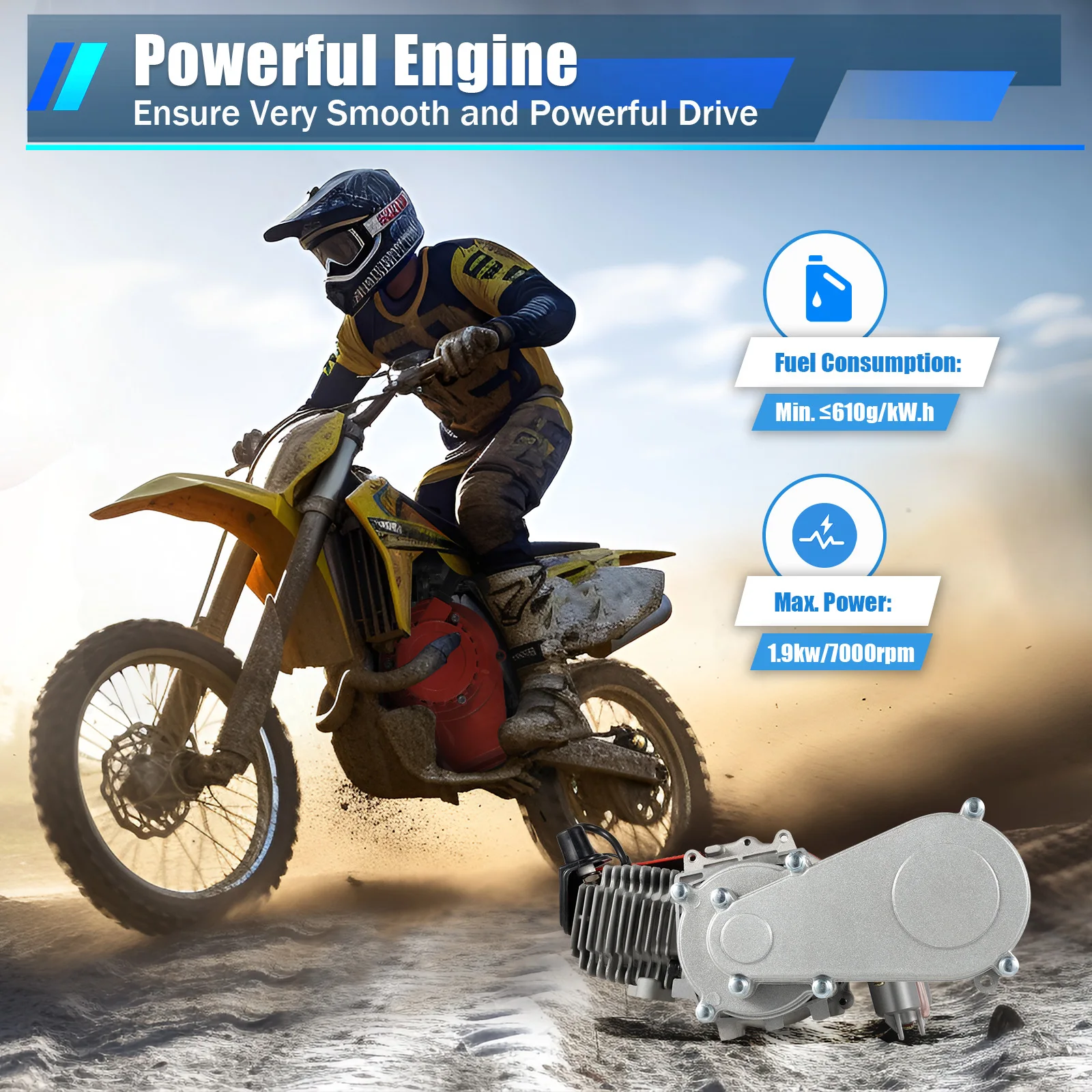 

49cc 2-Stroke Air-Cooled Engine 3HP 1.9kW Pull Start for Mini Dirt Bike Pocket Bike ATV Quad Scooter High Performance Motor