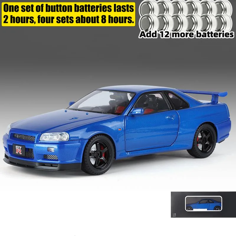 1:18 Nissan GTR R34 Skyline Supercar Alloy Metal Diecast Model Car