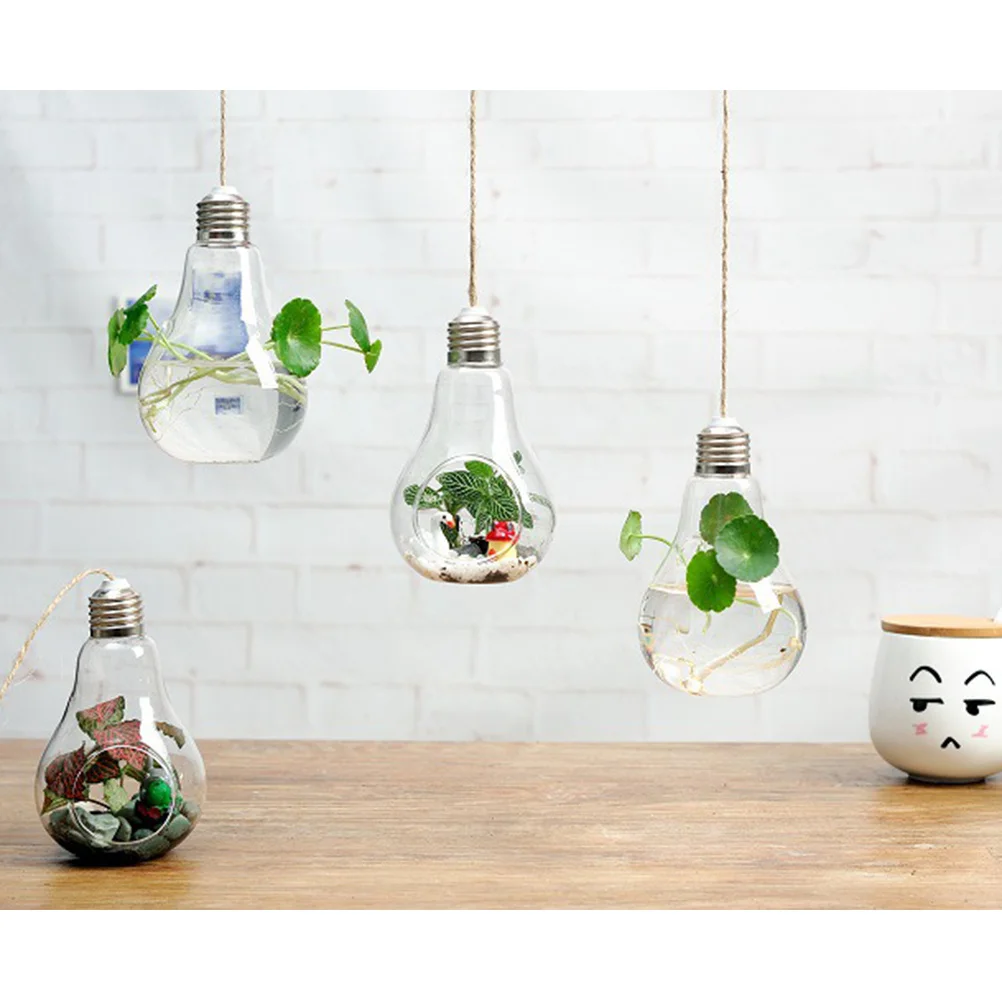 

Light Bulb Shaped Glass Planter Wall Hanging Rope Holder for Air Plants Water Plants Round Glass Plant Pot Flower Vase Decor