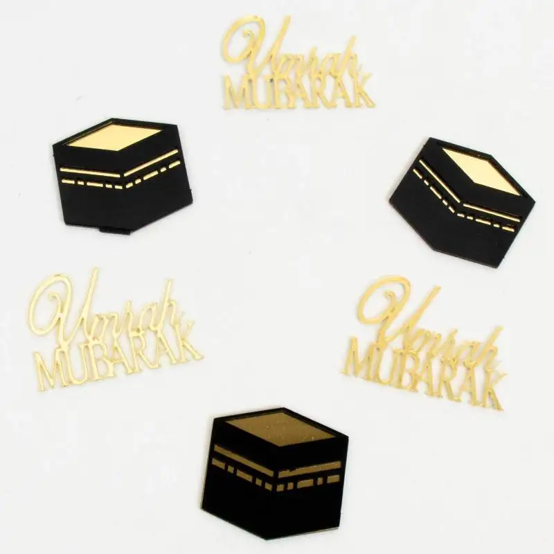 6Pcs/set Golden Muslim Umrah Mubarak Topper Hajj Mubarak Cake Topper Kit Dessert Cupcakes Decoration Ramadan Decorations