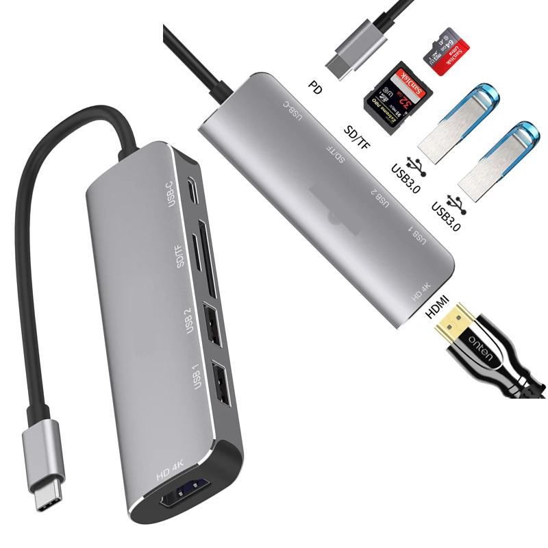 

USB-концентратор, удлинительный кабель, адаптер-сплиттер, устройство чтения карт памяти TF/SD, многофункциональная док-станция, адаптер, совместимый с Type-C к HDMI, 4K
