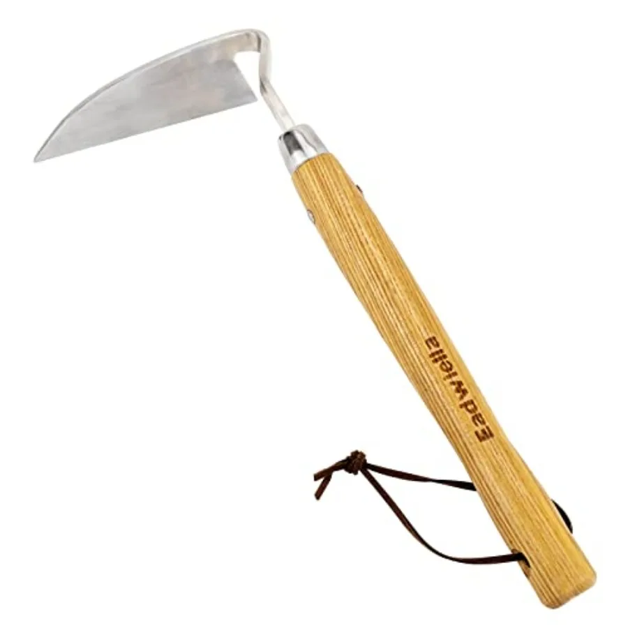 Faucille de désherbage japonaise pour un petit jardin : houe à main droite en acier inoxydable avec lame de 13 pouces pour culte de désherbage efficace