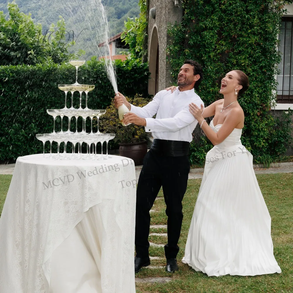 Satin A Line Wedding Dresses Sweetheart Pleated Civil Marriage Bride Dress Floor Length Minimalist Bride Gowns Customized