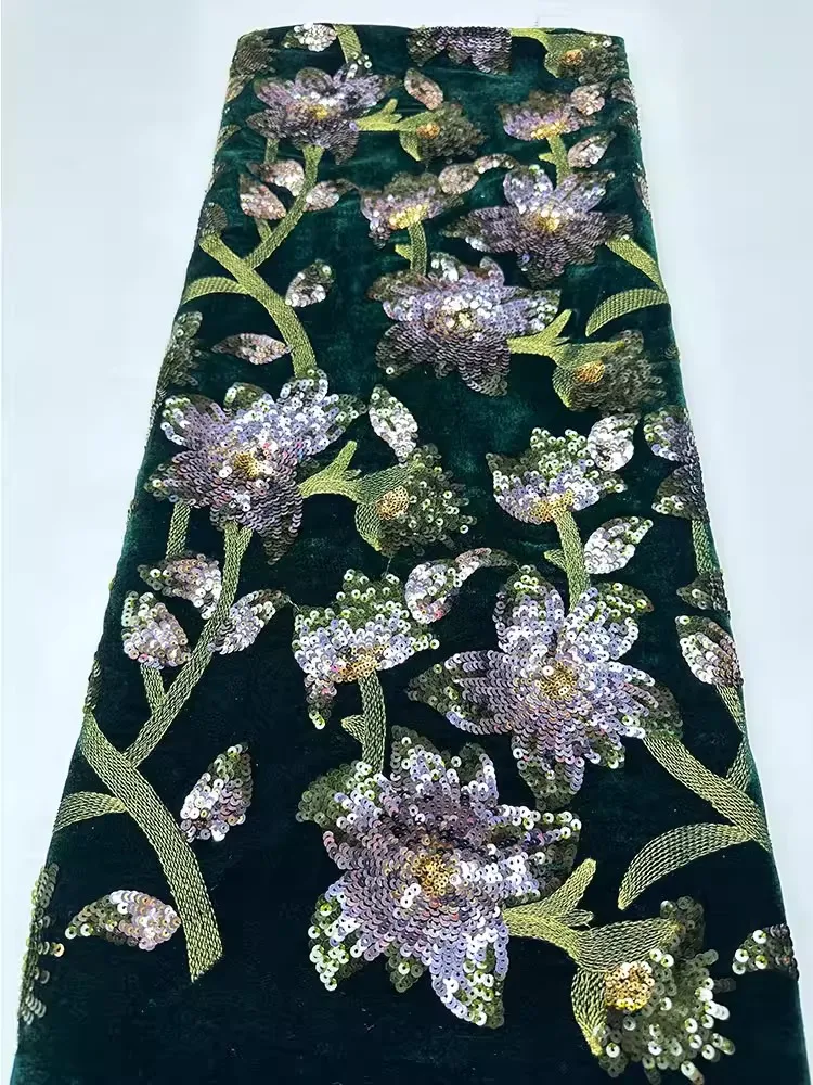1yard Retro velvet tela Handcrafted Beaded 3D Embroidery matirial fabric for dress Evening gown cheongsam fabric