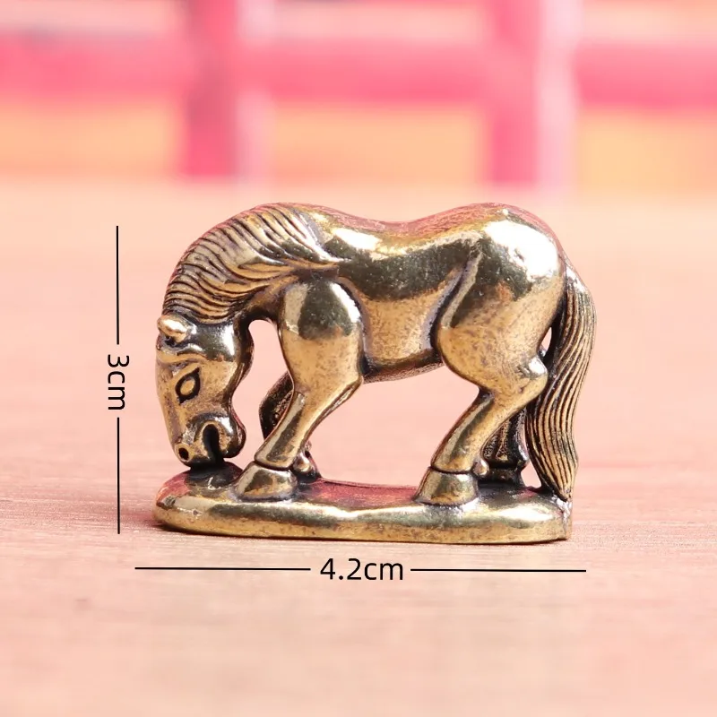 1 PC Pure Brass Grazing Horse Figurine Vintage Solid Old Object Home Desk Tea Pet Decor Craft Creative Copper Animal Decoration