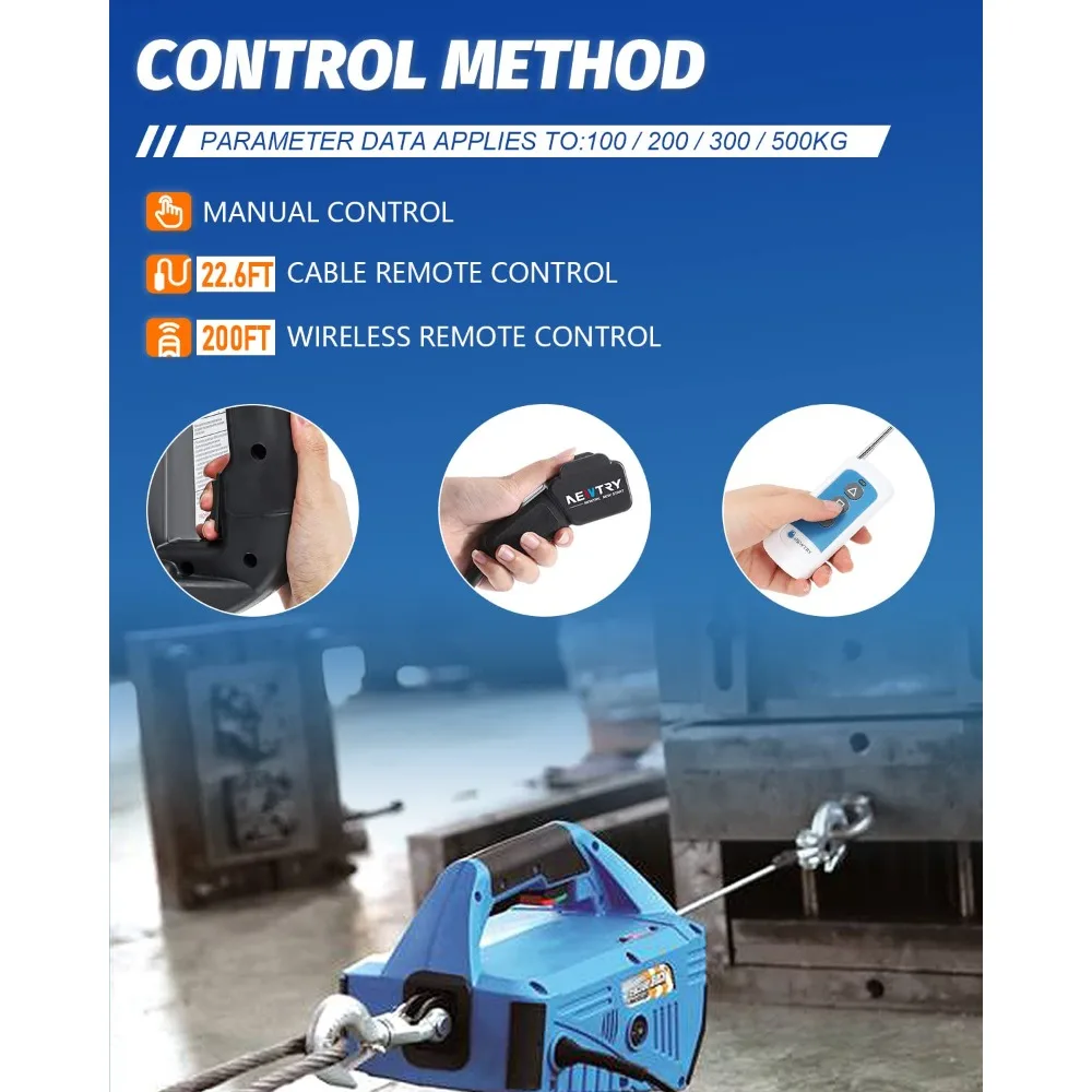 Winch Hoist Listrik 3 In 1,100lb Remote Control Nirkabel, Remote Control Kabel, Daya Portabel 110/120 Volt - RUMAH