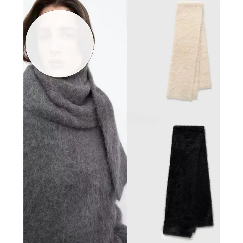 LUXURY Furry Scarf for Women, Winter Casual, Solid Color, Thick Warm, Plush Scarf, Nordic Style, Autumn and Winter 2025