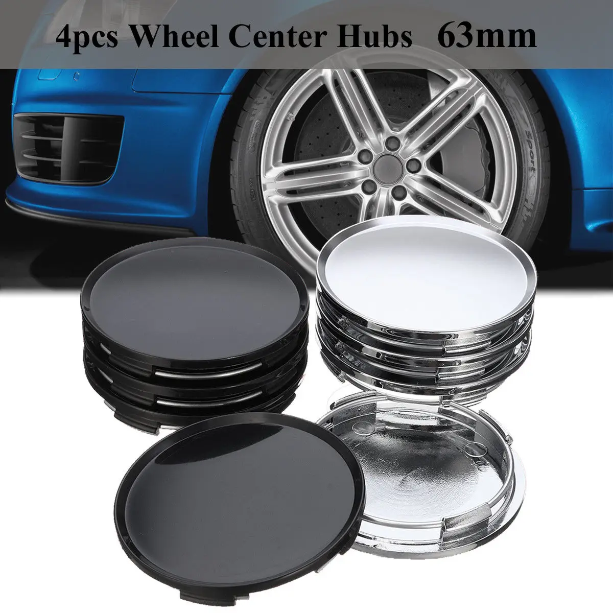 4PCS 63mm 58mm Universal Car Vehicle Wheel Hub Center Cap Cover Set ABS Modification Accessories For Auto Truck Black Sliver