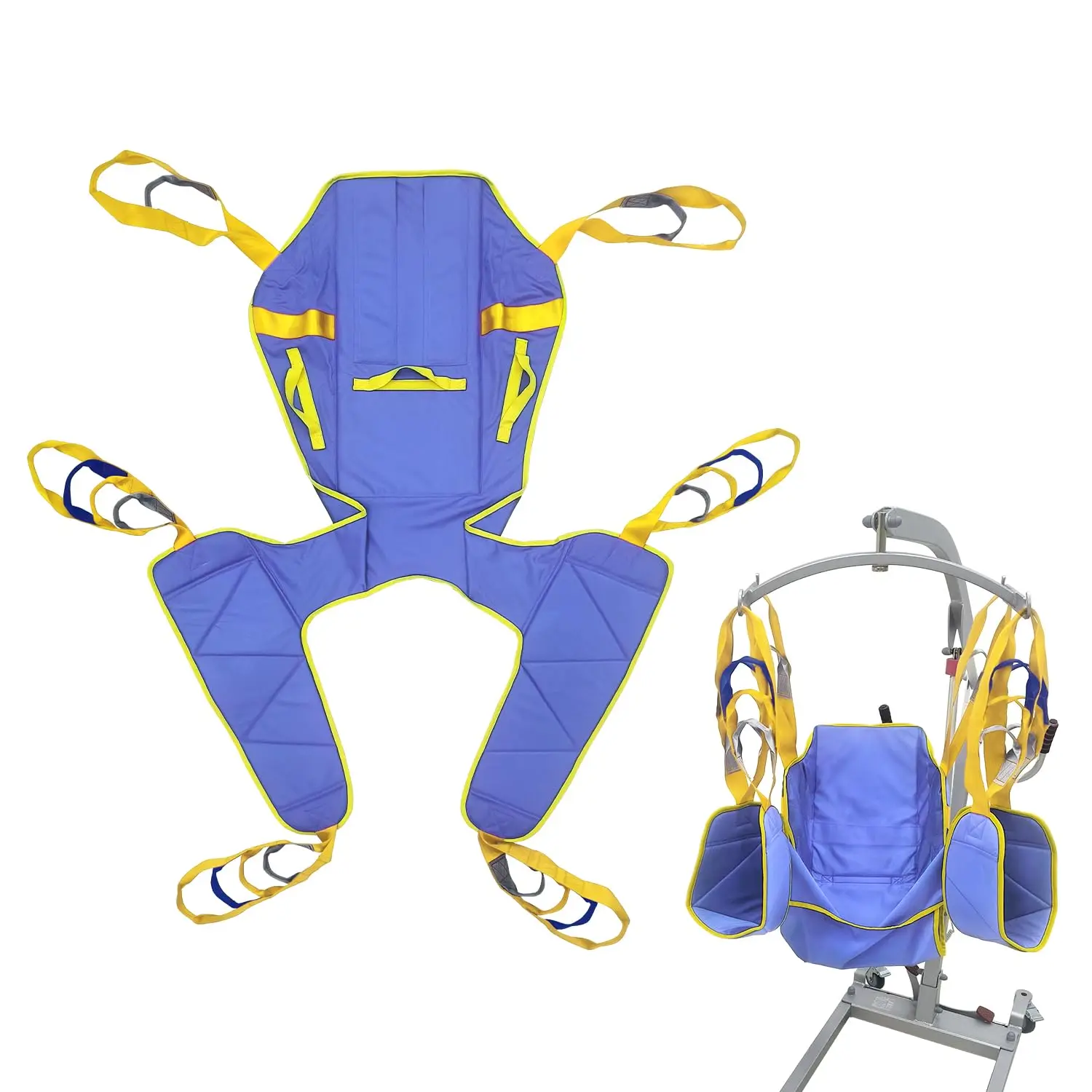 

Full Body Patient Lift Sling, Split Leg with Commode Opening, Head/Back Support, 5 Handles & 6 Straps, Fits Most Lifts